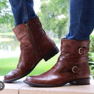 Born Harness Boots Ankle Booties Brown Leather Buckles Straps Moto Women's 11
